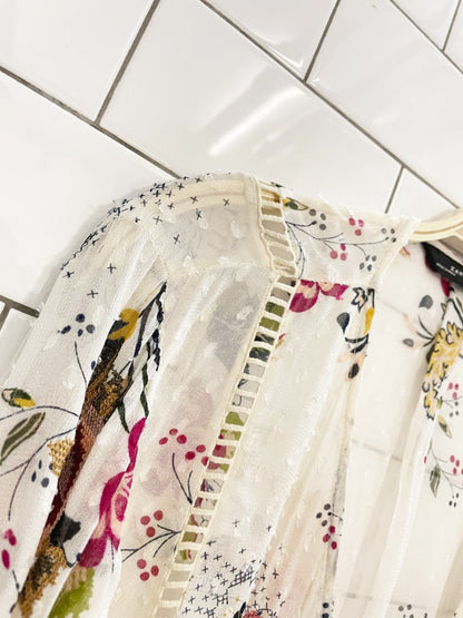 zara embroiderd boho chiffon tassel blouse - good market thrift store