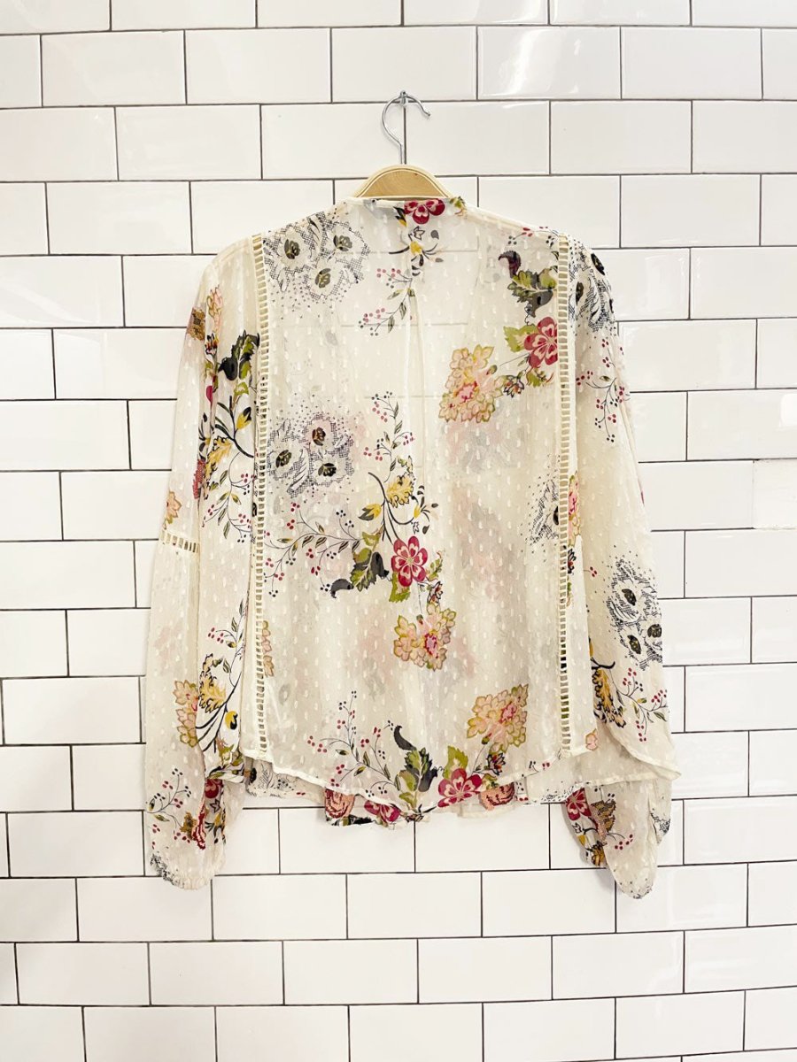 zara embroiderd boho chiffon tassel blouse - good market thrift store