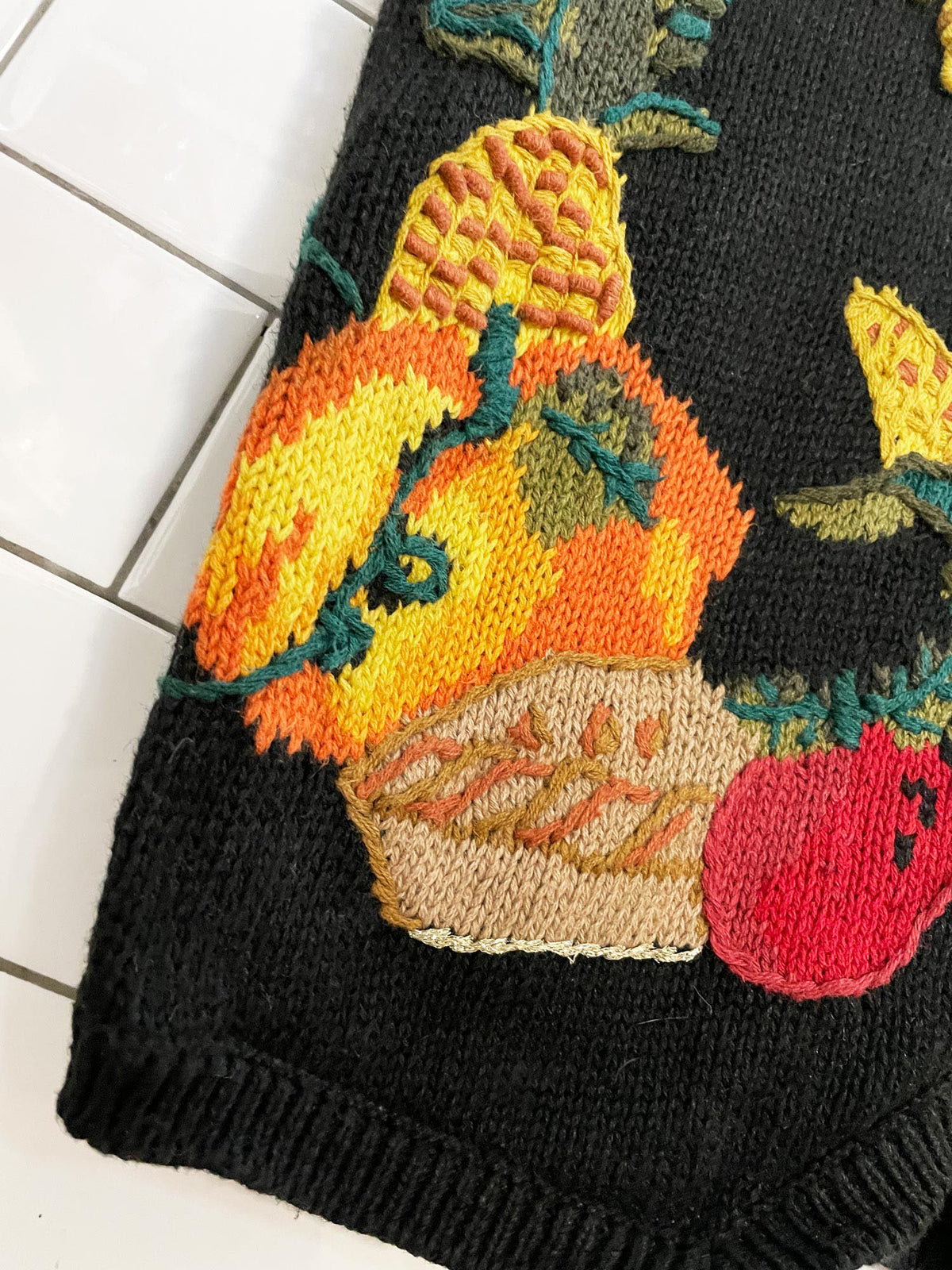 vintage lauren hansen hand-knit thanksgiving vest | ramie-blend