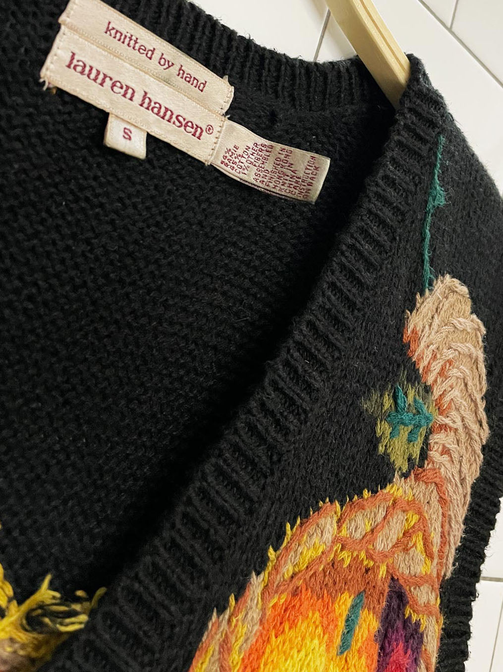 vintage lauren hansen hand-knit thanksgiving vest | ramie-blend