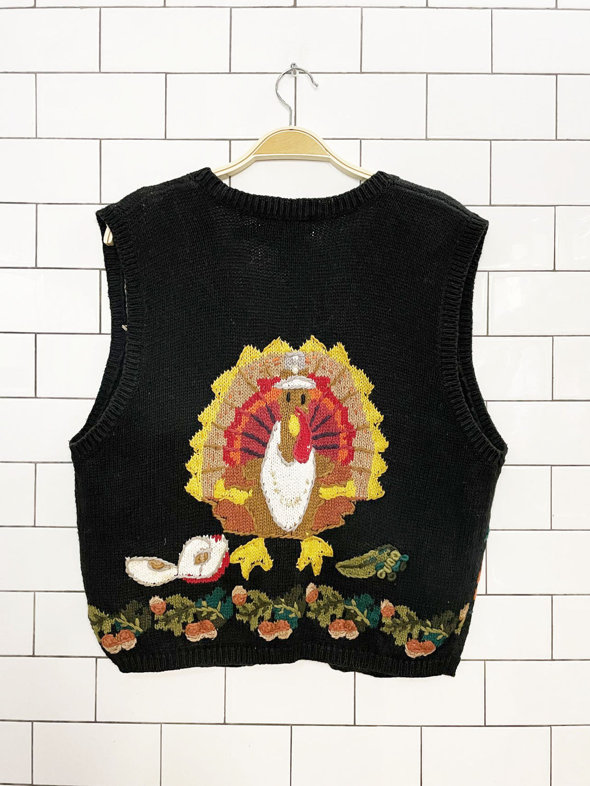 vintage lauren hansen hand-knit thanksgiving vest | ramie-blend