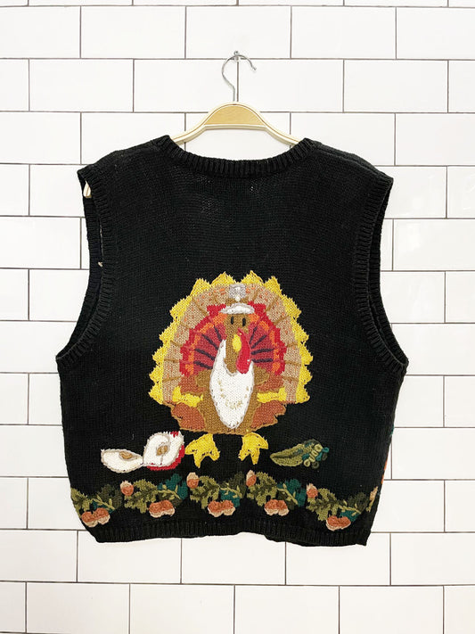 vintage lauren hansen hand-knit thanksgiving vest | ramie-blend