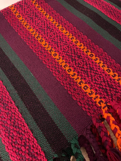 vintage wool woven stripe braided fringe runner - good market thrift store