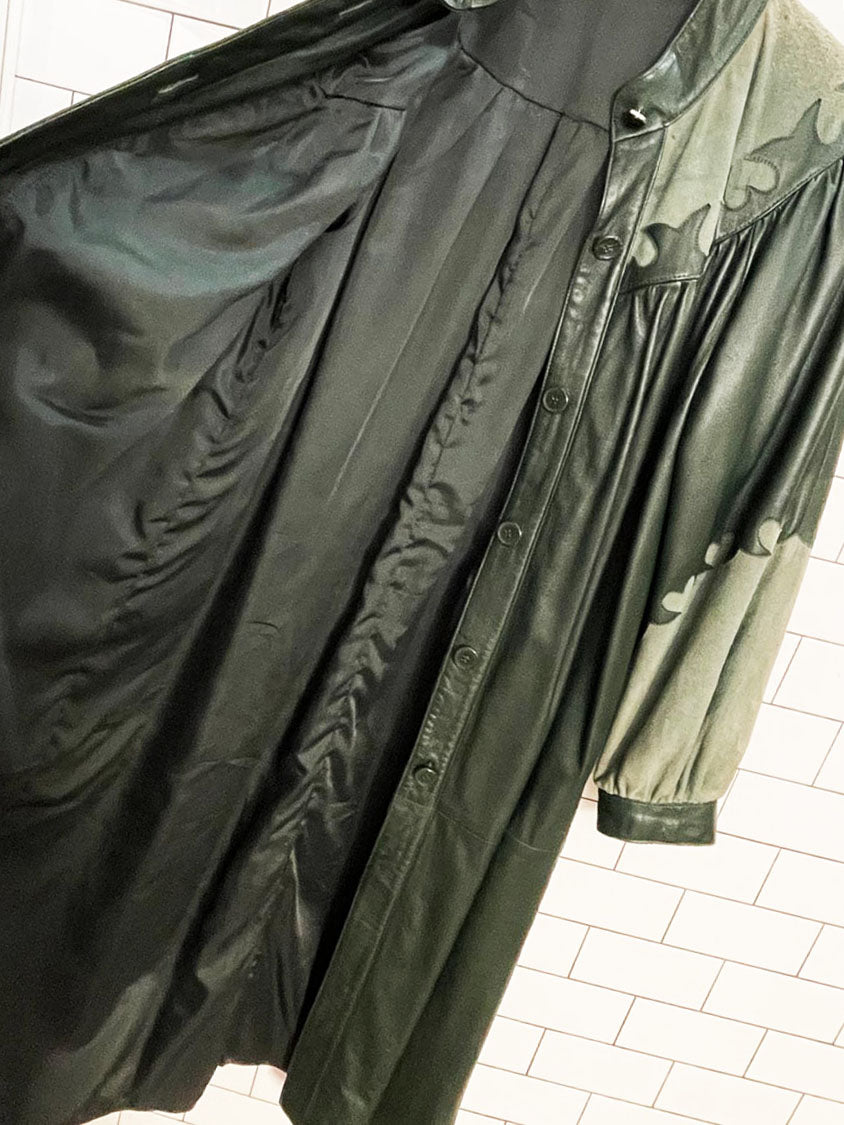 vintage soft leather + suede heart cut out long jacket