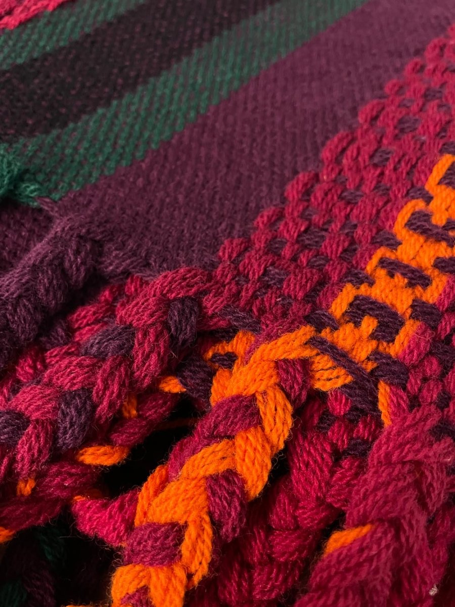 vintage wool woven stripe braided fringe runner - good market thrift store