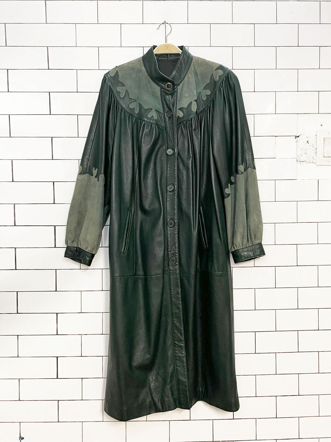 vintage soft leather + suede heart cut out long jacket