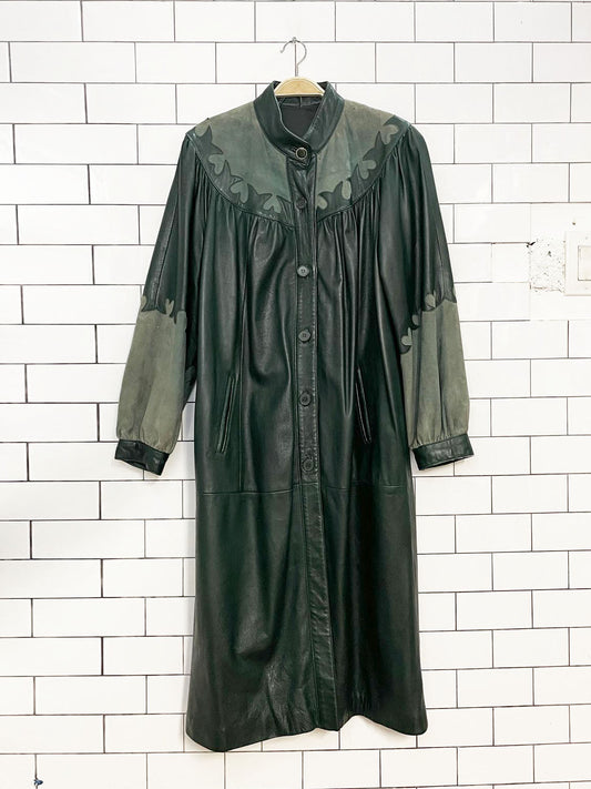 vintage soft leather + suede heart cut out long jacket