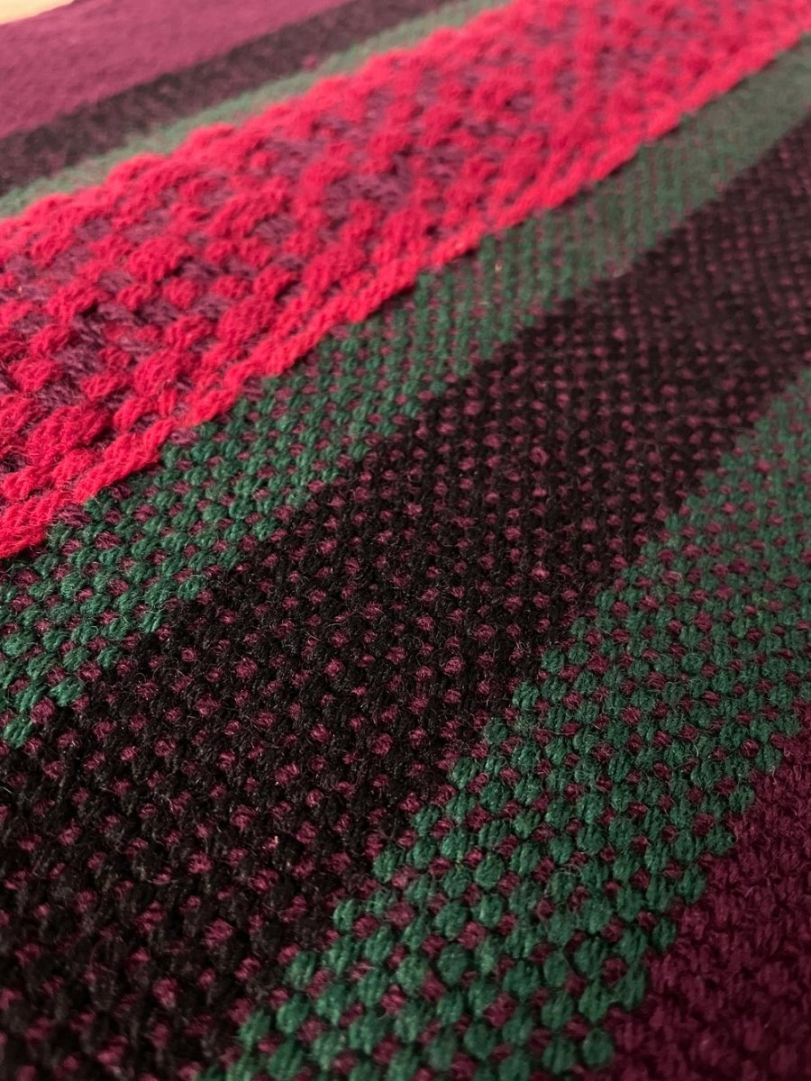 vintage wool woven stripe braided fringe runner - good market thrift store