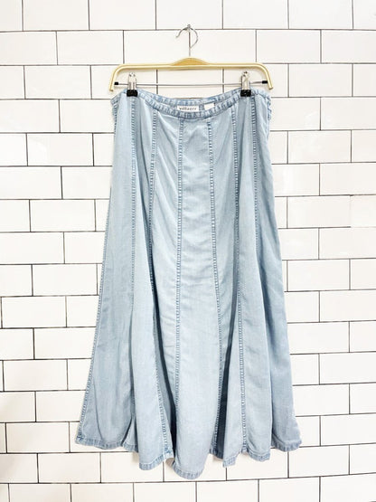 vintage 00s villager paneled full denim chambray midi skirt | liz claiborne - good market thrift store