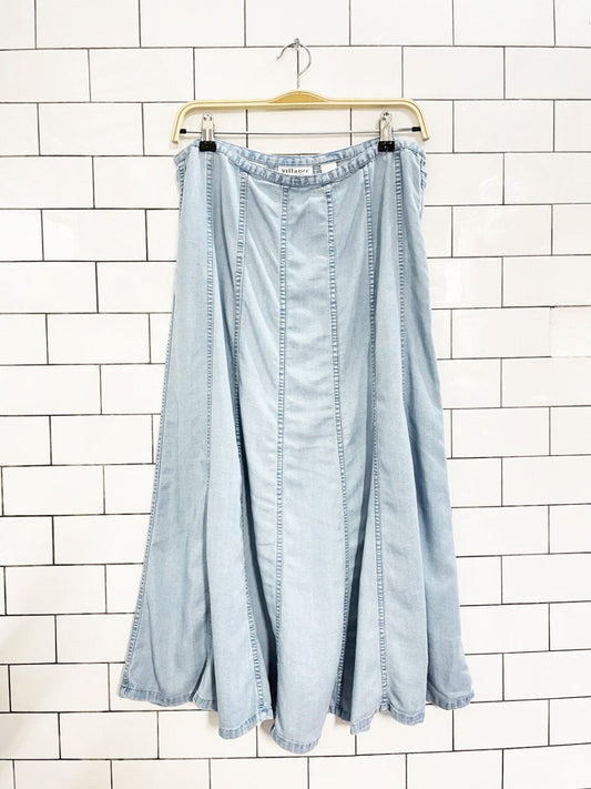 vintage 00s villager paneled full denim chambray midi skirt | liz claiborne - good market thrift store