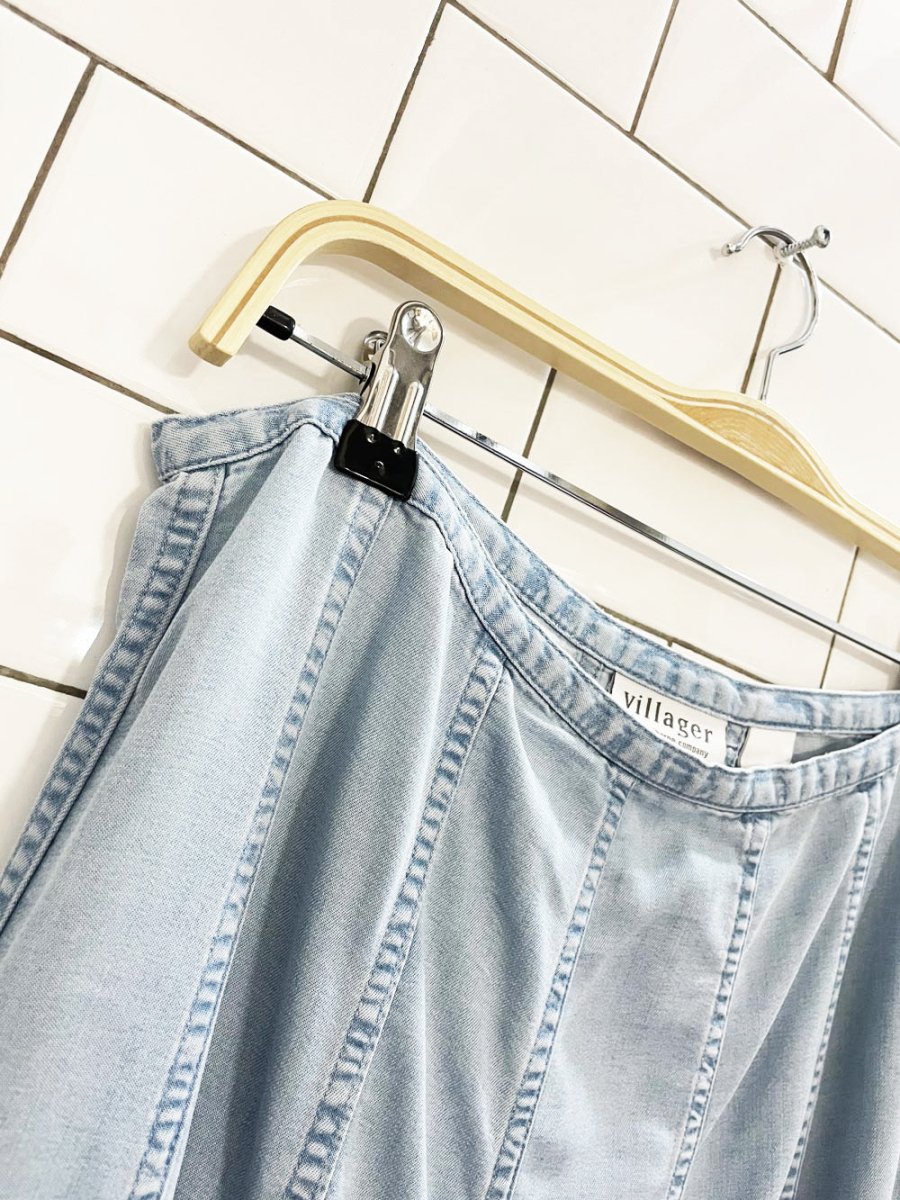 vintage 00s villager paneled full denim chambray midi skirt | liz claiborne - good market thrift store