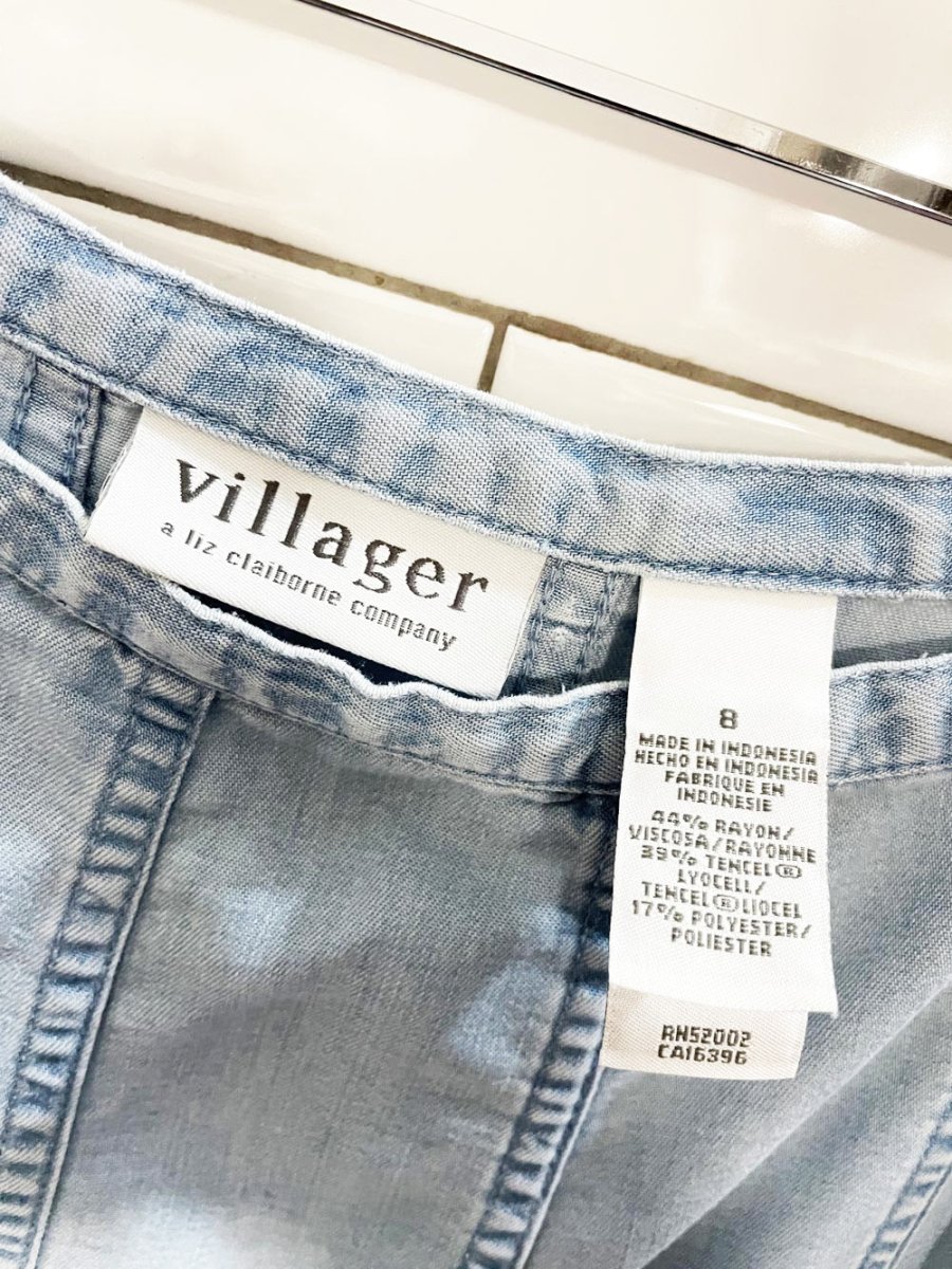 vintage 00s villager paneled full denim chambray midi skirt | liz claiborne - good market thrift store