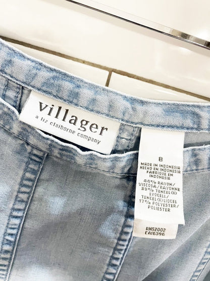 vintage 00s villager paneled full denim chambray midi skirt | liz claiborne - good market thrift store