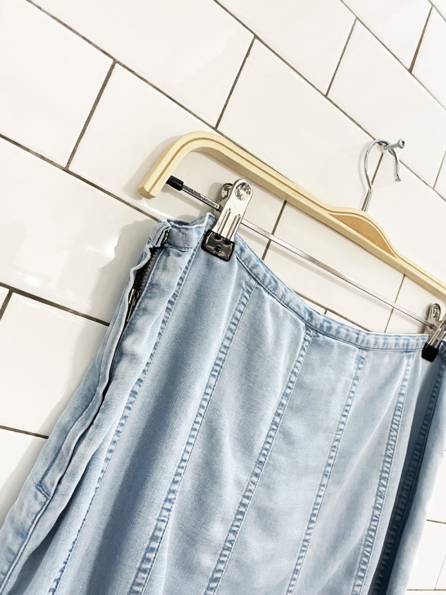 vintage 00s villager paneled full denim chambray midi skirt | liz claiborne - good market thrift store