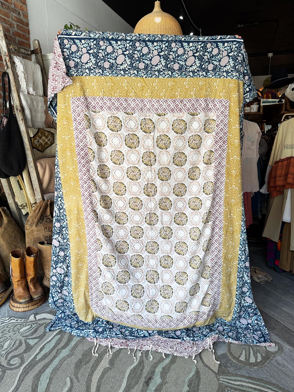 anthropologie meguro cotton slub boho quilted duvet cover | twin