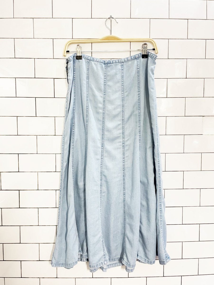 vintage 00s villager paneled full denim chambray midi skirt | liz claiborne - good market thrift store