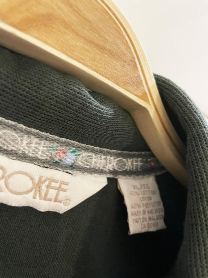 vintage 00s cherokee flower embroidered collar boxy 1/4 zip ribbed sweatshirt - good market thrift store