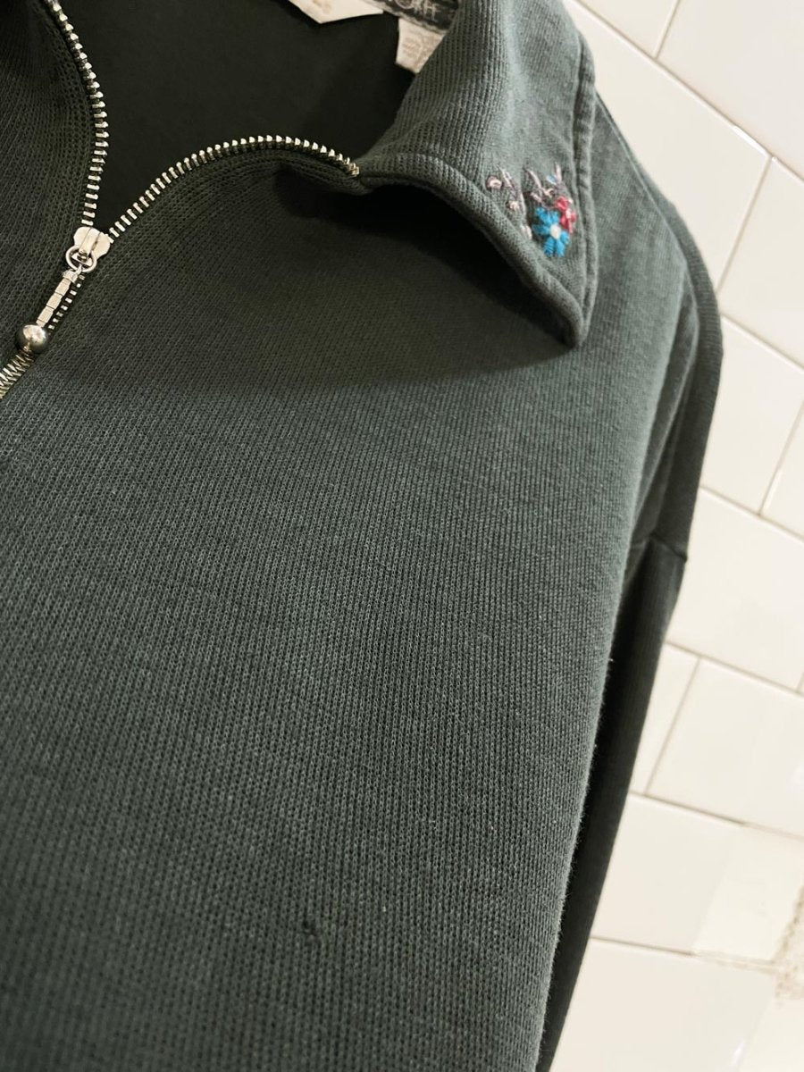 vintage 00s cherokee flower embroidered collar boxy 1/4 zip ribbed sweatshirt - good market thrift store