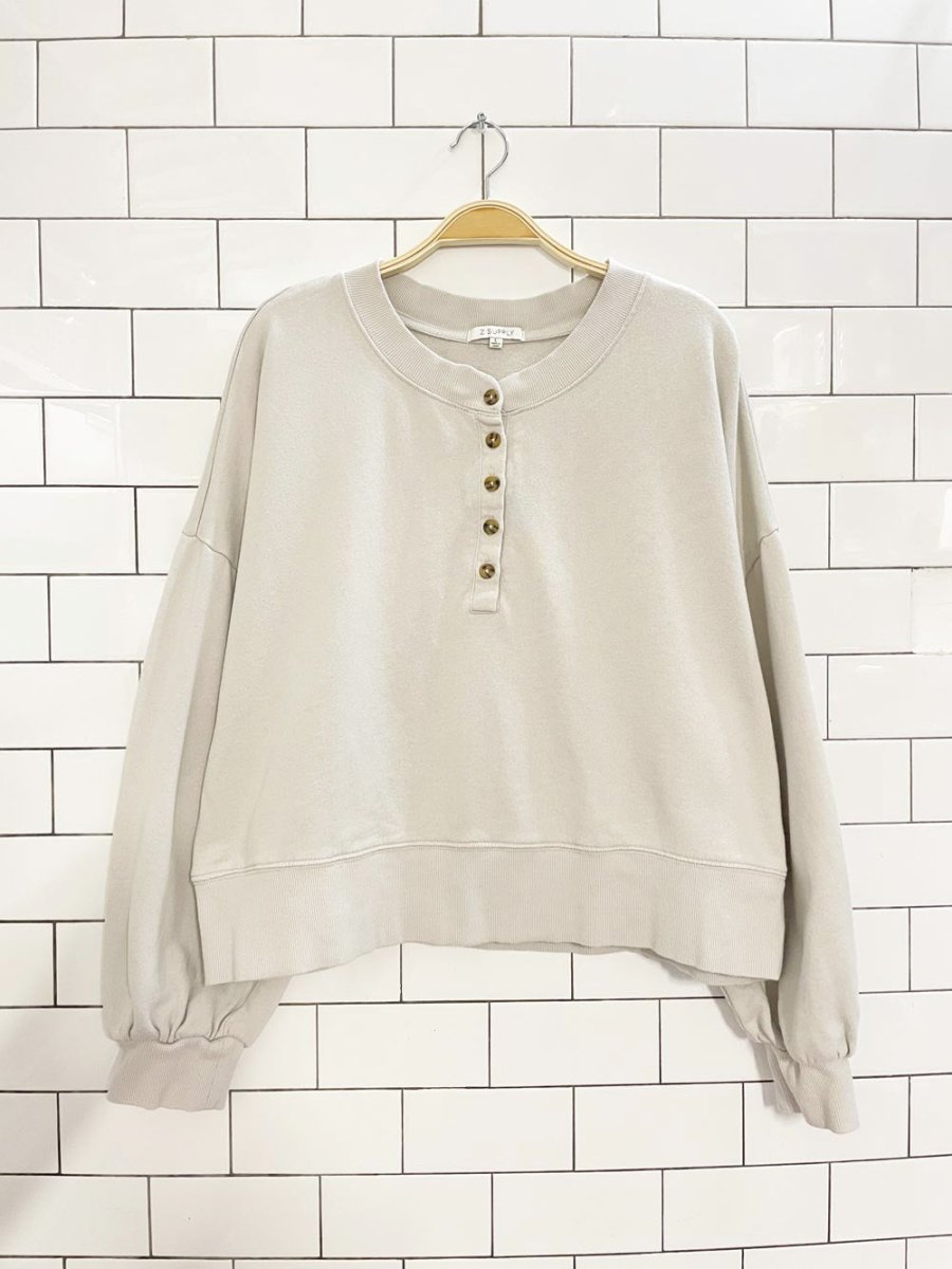 z supply balloon sleeve 1/4 button boxy sweatshirt - good market thrift store