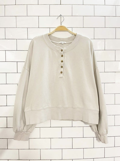 z supply balloon sleeve 1/4 button boxy sweatshirt - good market thrift store