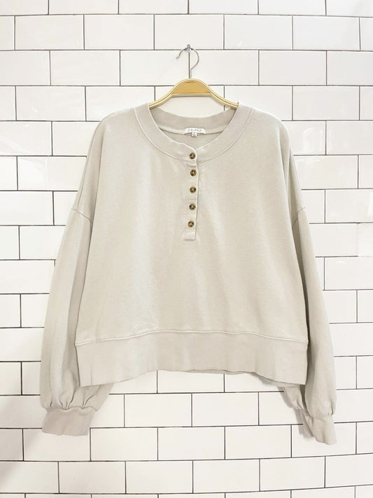 z supply balloon sleeve 1/4 button boxy sweatshirt - good market thrift store