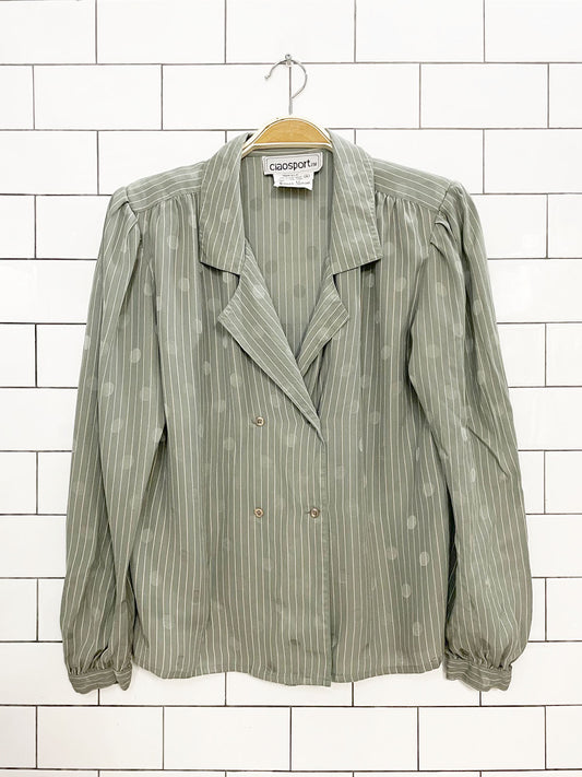 vintage ciao sport 100% silk double breasted stripe polka dot blouse | neiman marcus