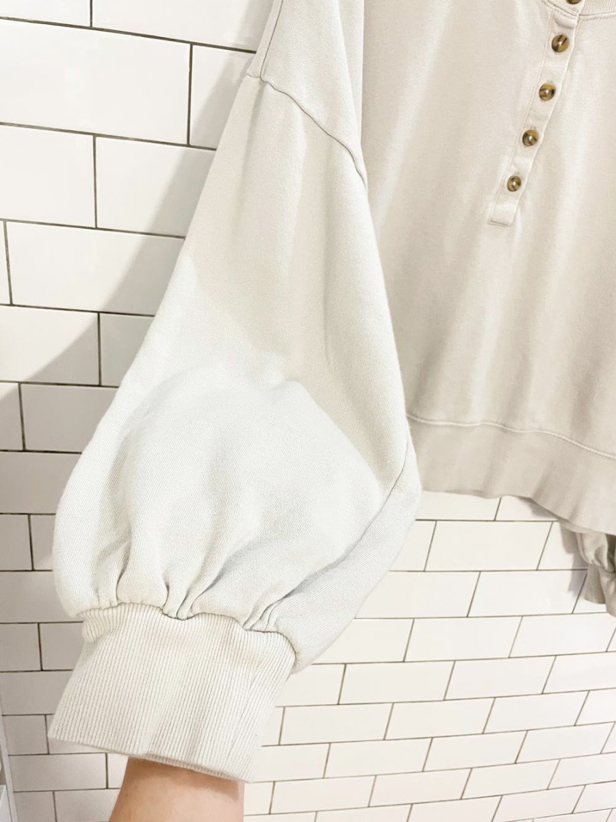 z supply balloon sleeve 1/4 button boxy sweatshirt - good market thrift store