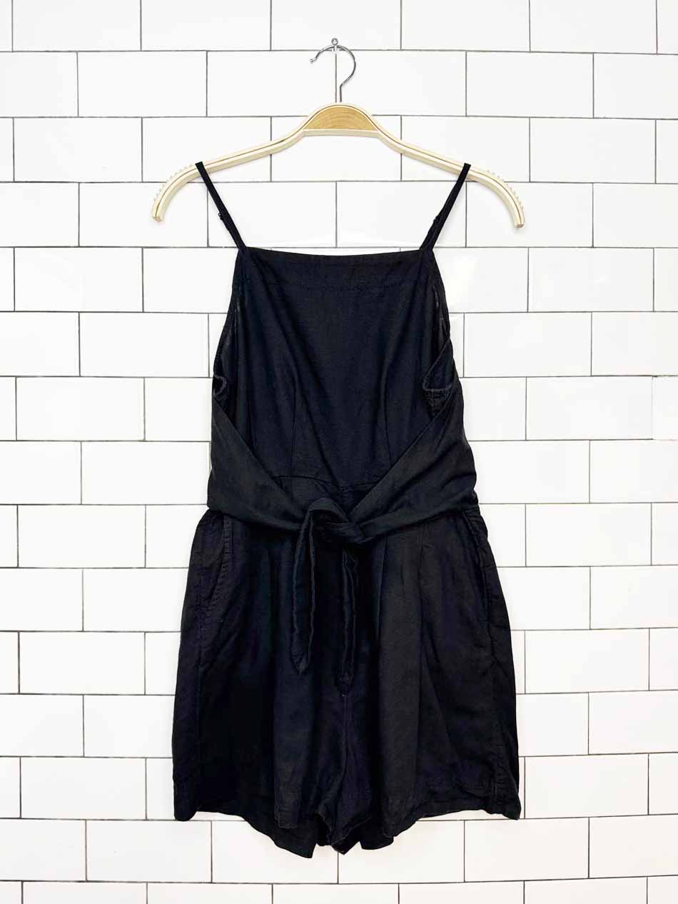 madewell linen-blend tie waist romper | made in India