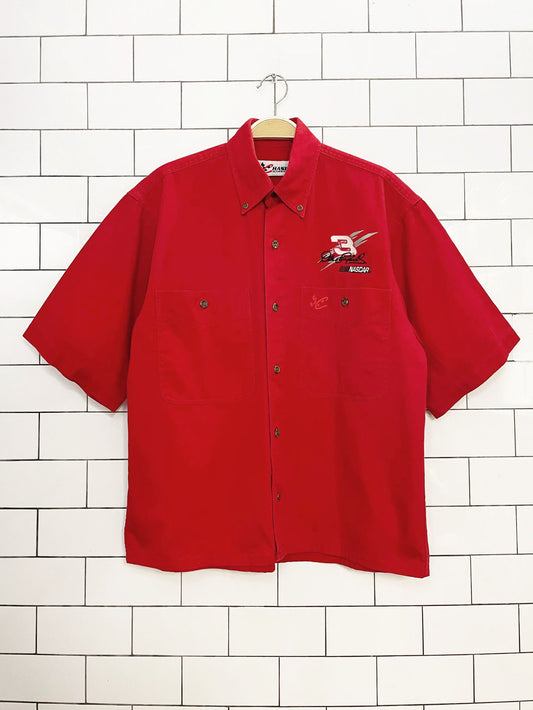 vintage 90s chase authentics nascar dale earnhardt sr. boxy full button shirt | pit crew