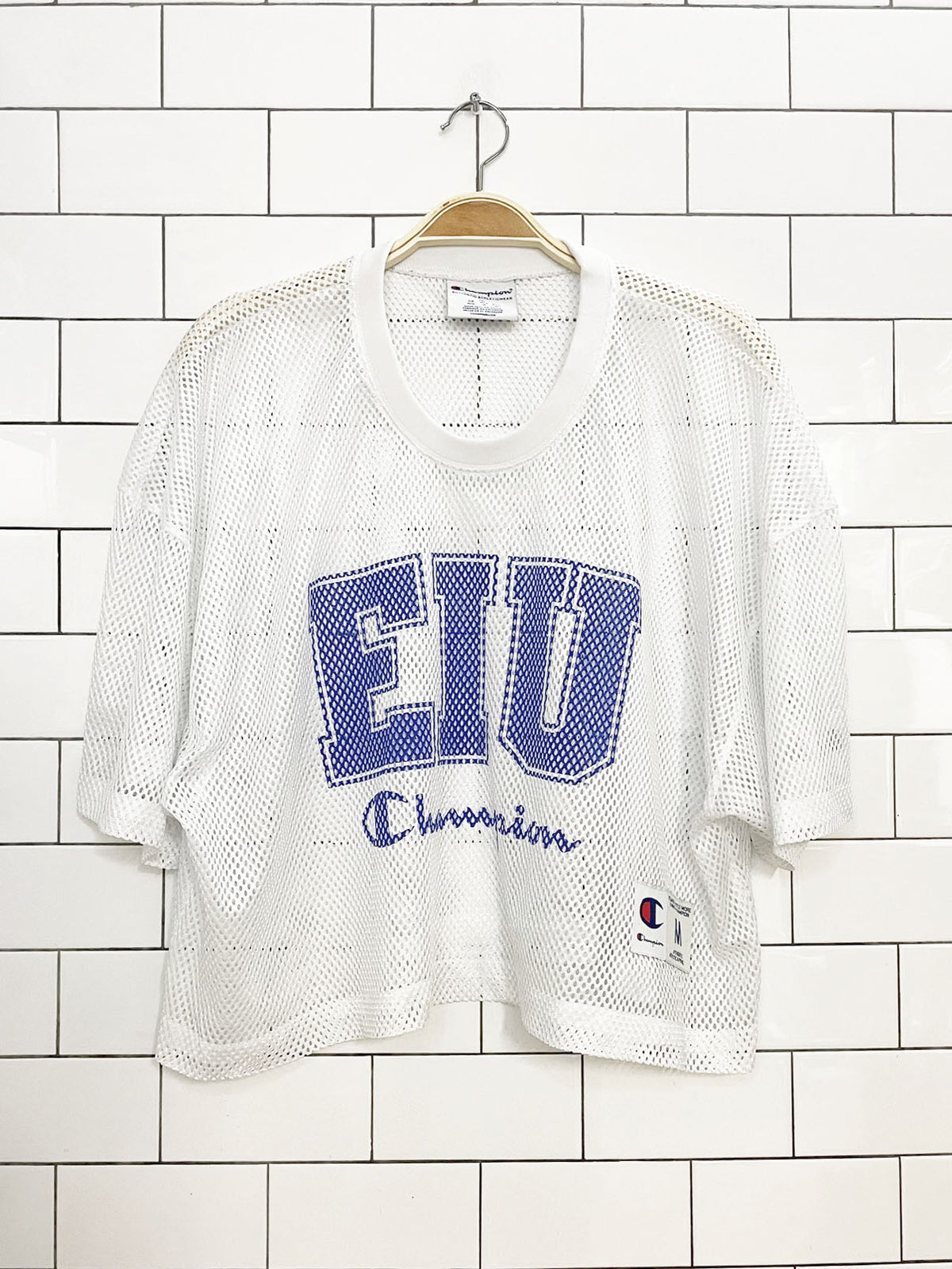vintage 90s champion EIU mesh boxy crop jersey tee | eastern illinois