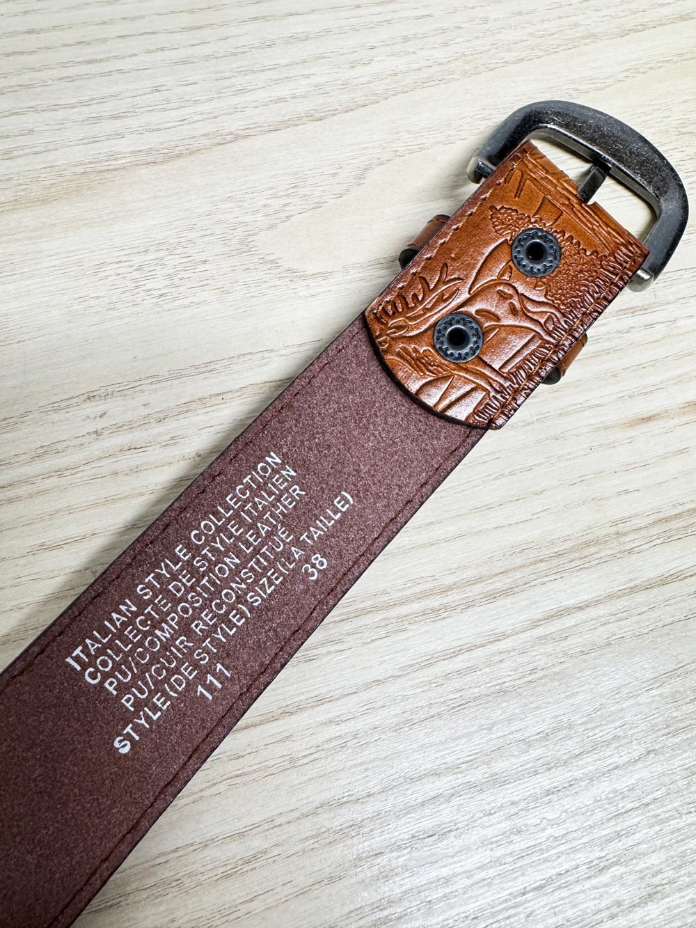 vintage leather stamped nature scene italian style belt