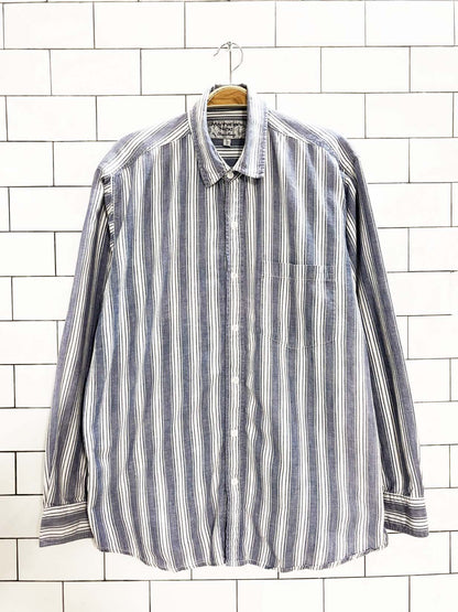 vintage 90s manhattan next striped chambray denim full button shirt
