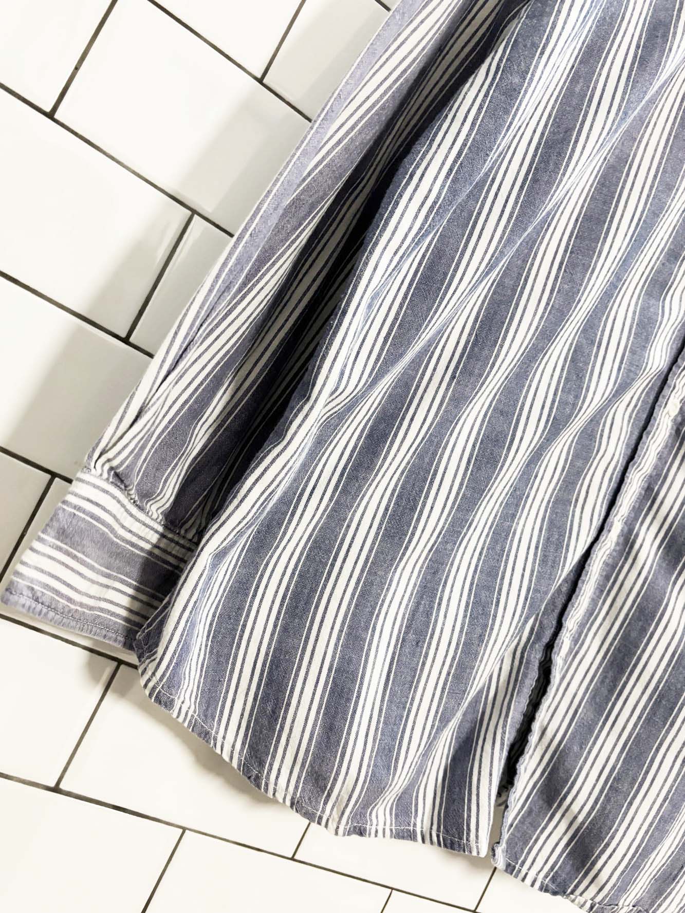 vintage 90s manhattan next striped chambray denim full button shirt