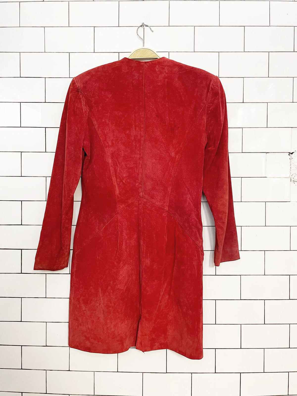 vintage 80s brettons suede fitted zip long sleeve mini dress | union made in canada