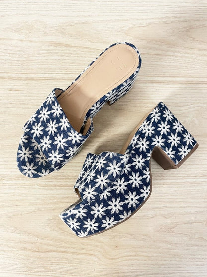 just fab 2024 esmie embroidered flowers denim block platform heeled sandal - good market thrift store