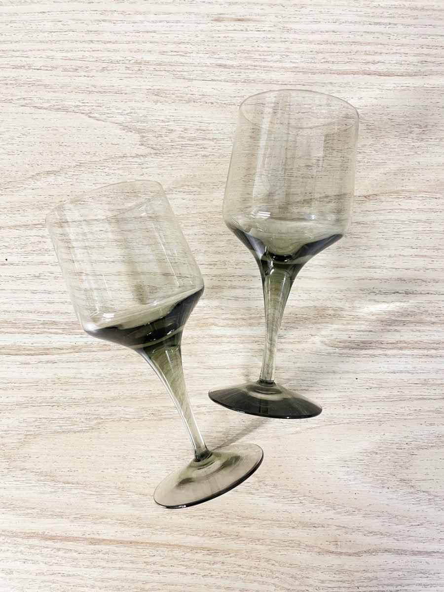 x2 vintage smoke glass small wine glasses - good market thrift store