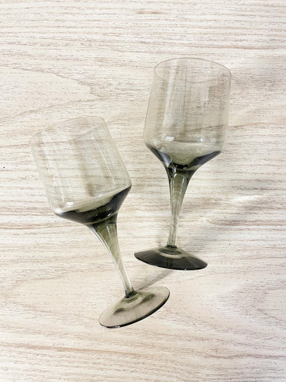 x2 vintage smoke glass small wine glasses - good market thrift store
