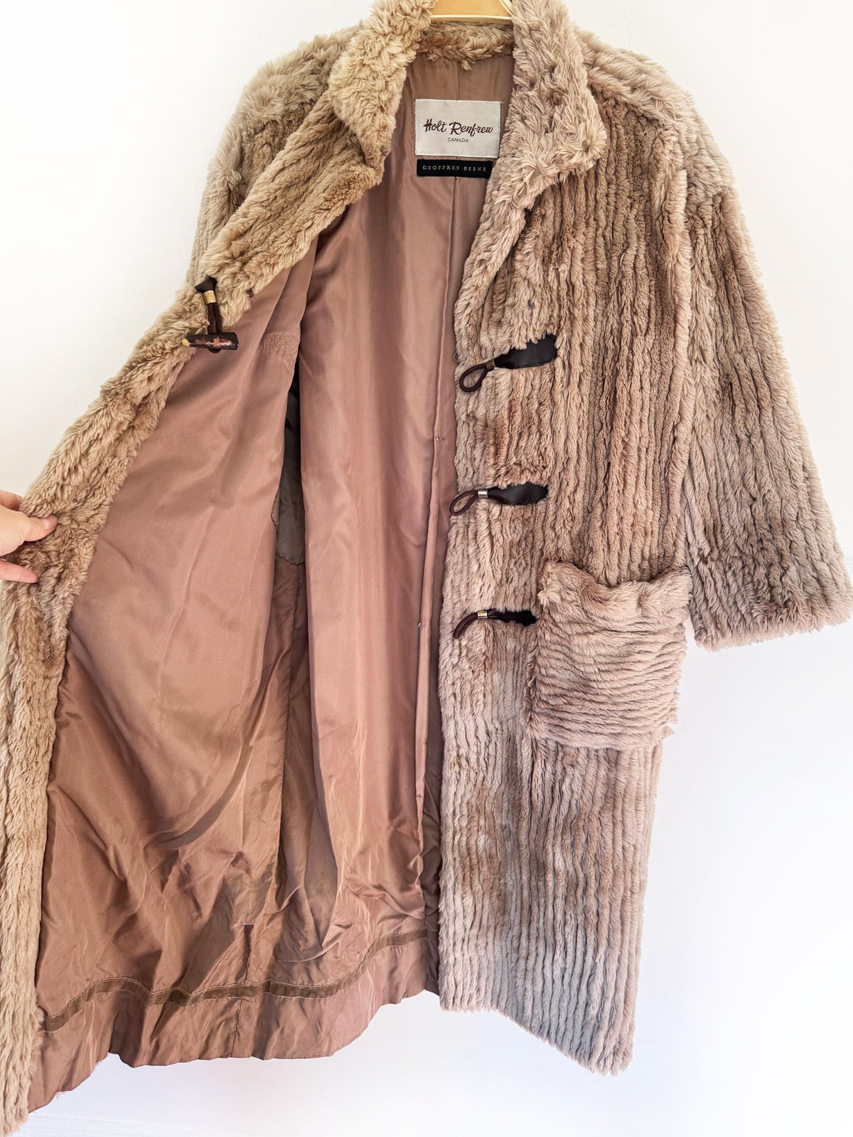 vintage 90s holt renfrew x geoffrey beene shaved mink fur toggle coat