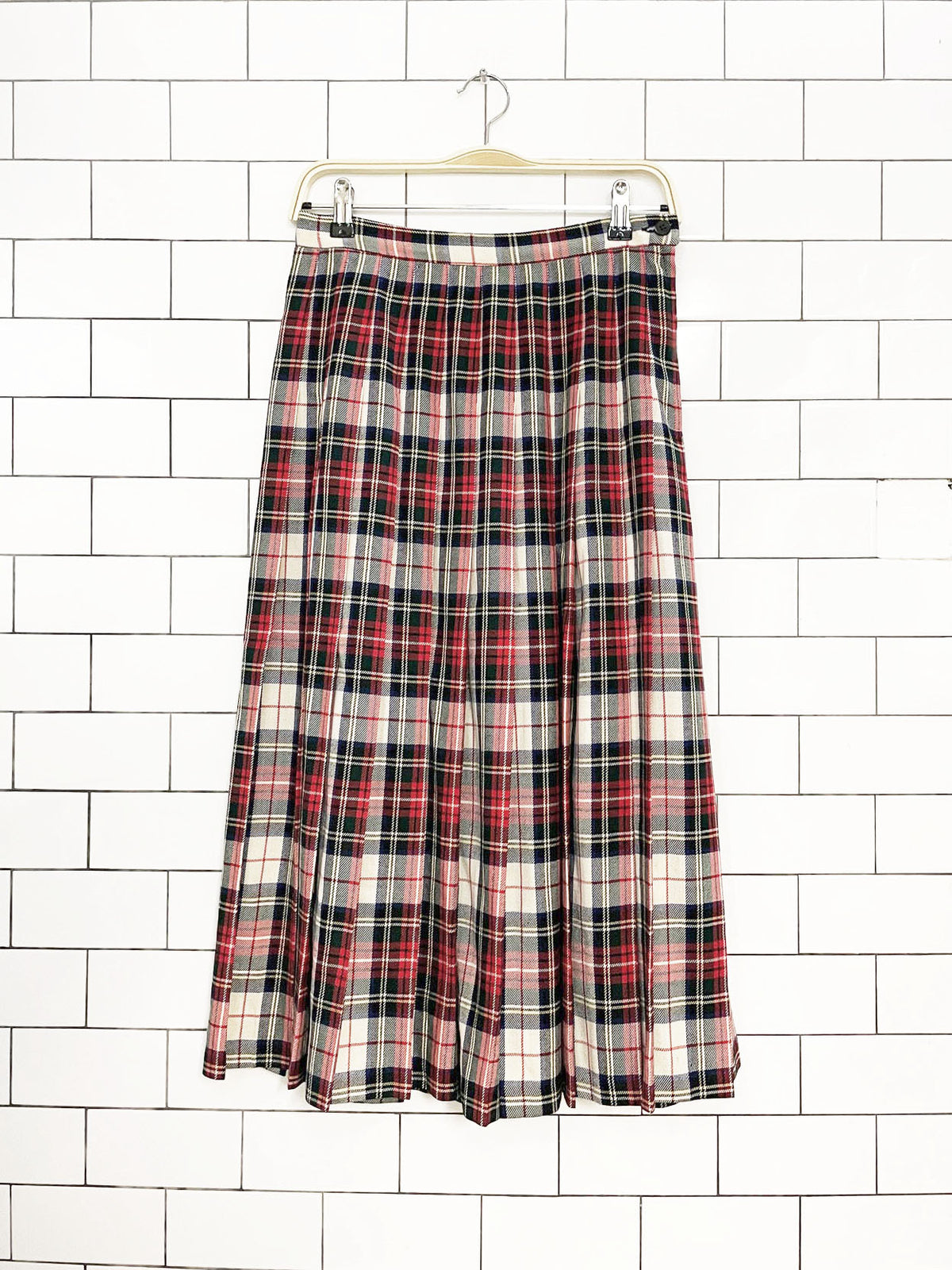 vintage 90s pendleton 100% wool plaid pleated midi skirt  | made in usa