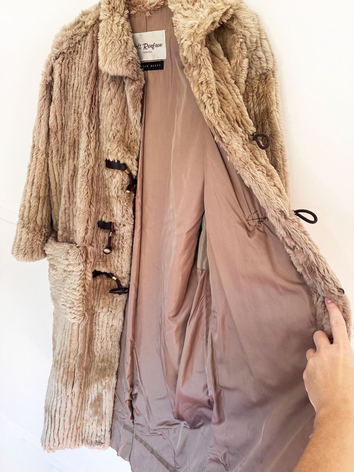 vintage 90s holt renfrew x geoffrey beene shaved mink fur toggle coat