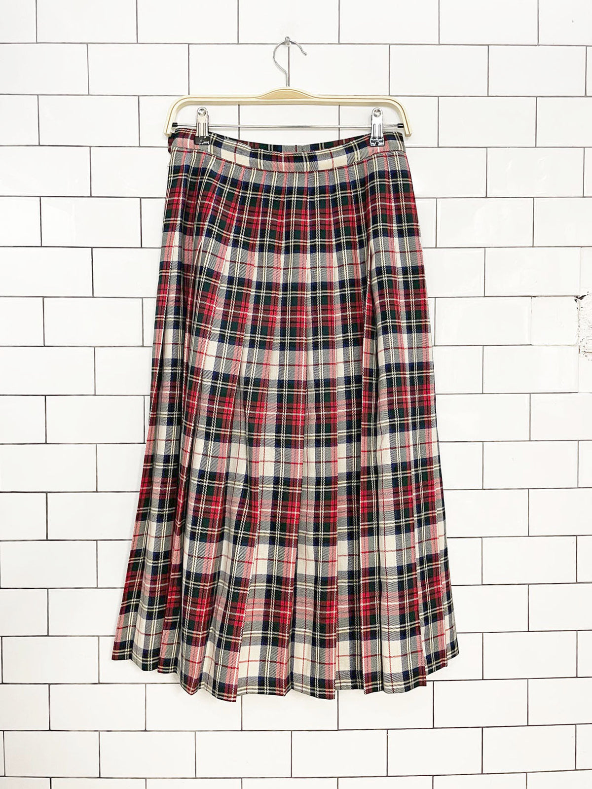 vintage 90s pendleton 100% wool plaid pleated midi skirt  | made in usa