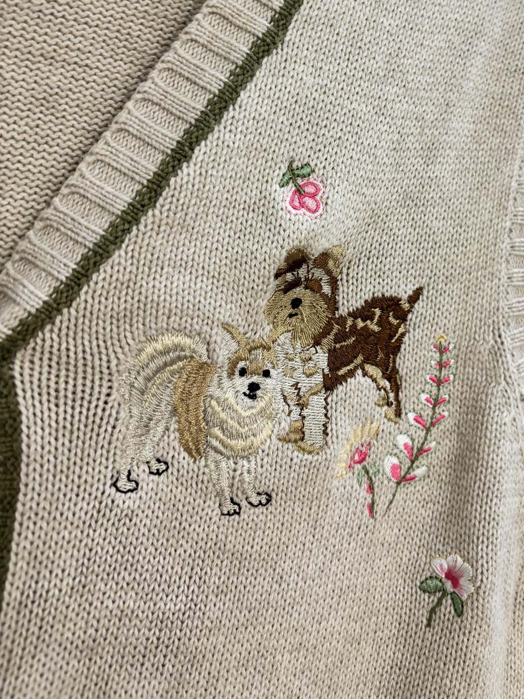 vintage 90s dog embroidered knit sweater vest