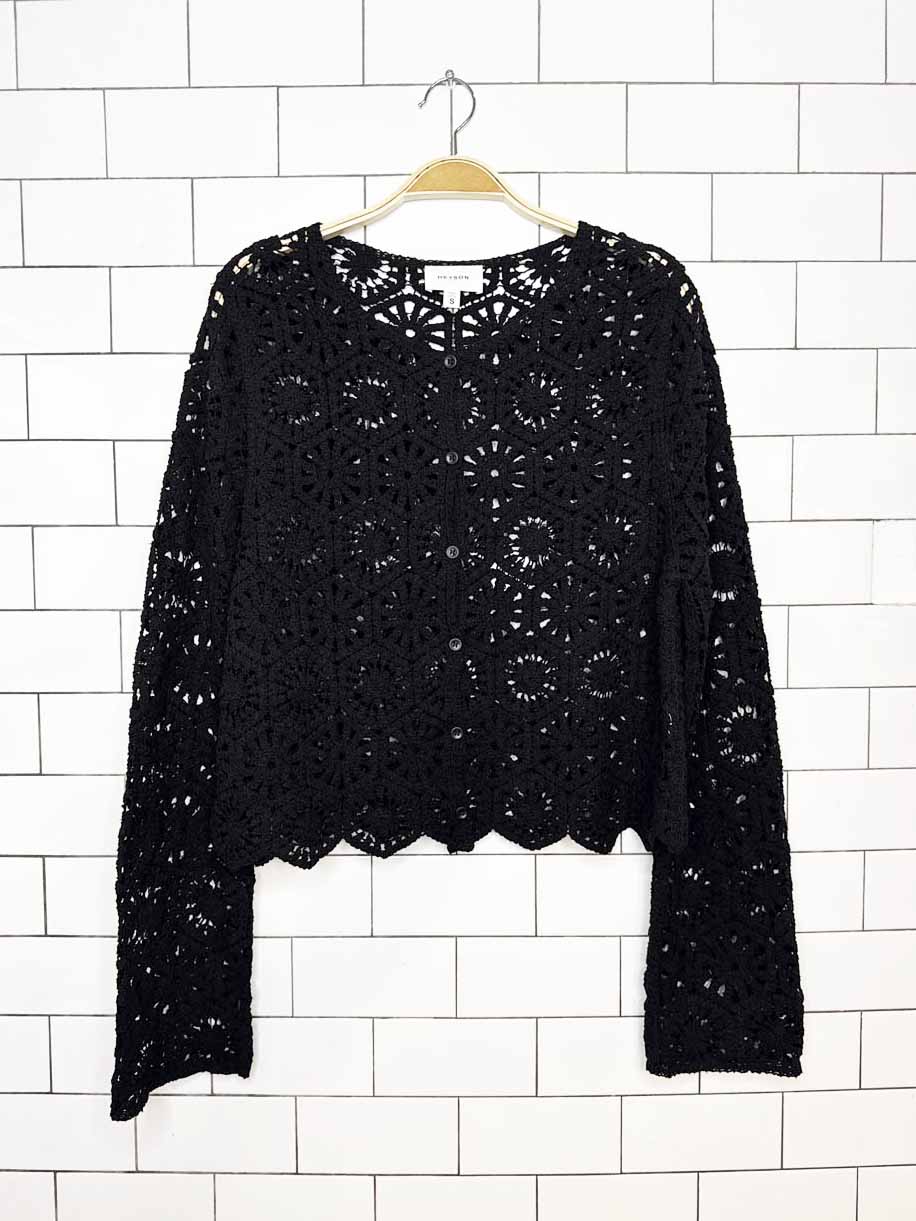 heyson crochet knit full button cardigan