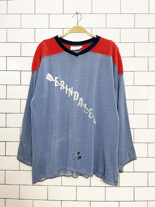 vintage 70s erindale hockey distressed long sleeve colour block jersey