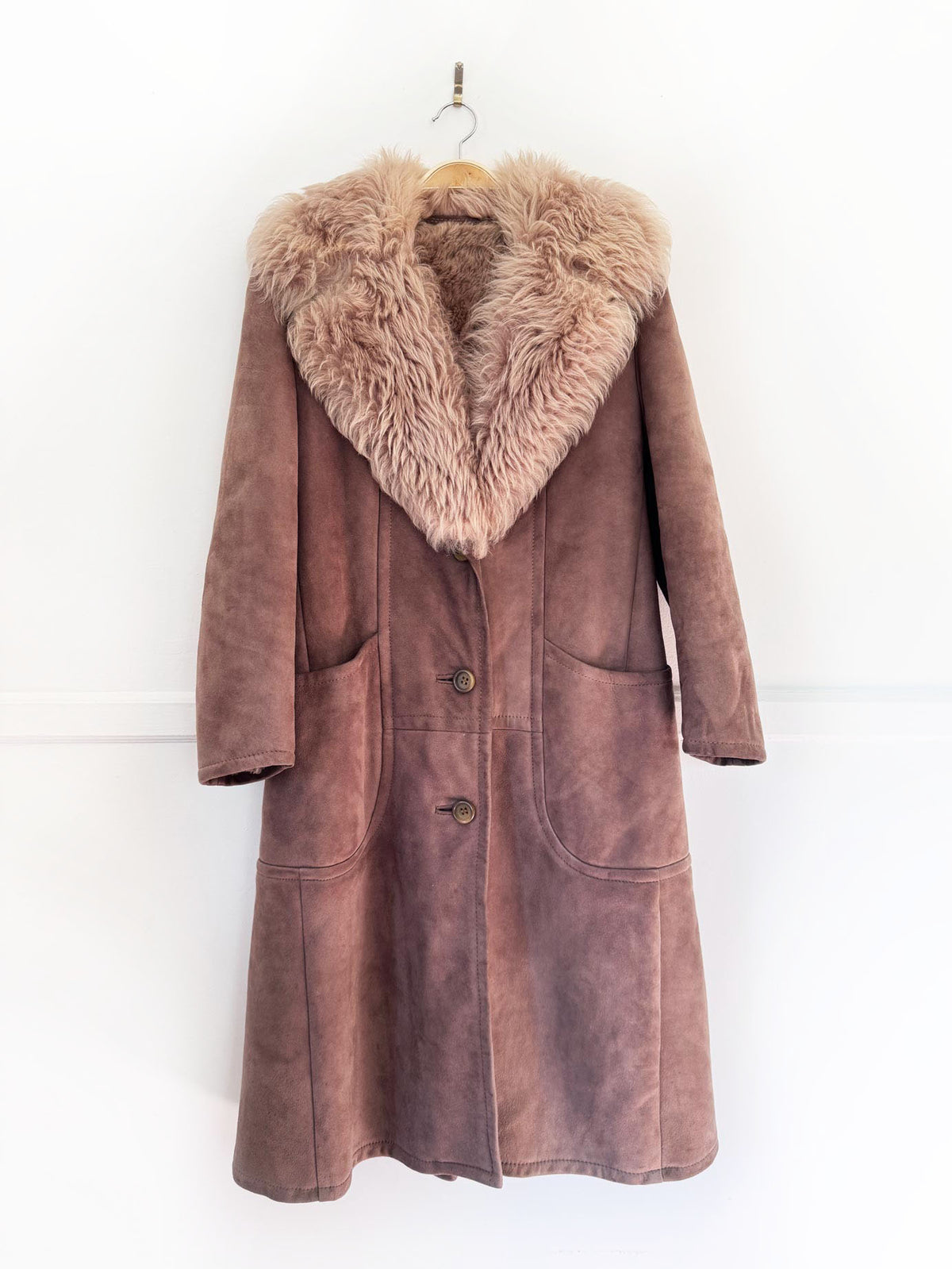 vintage shearling coat with plush collar | sheepskin fur
