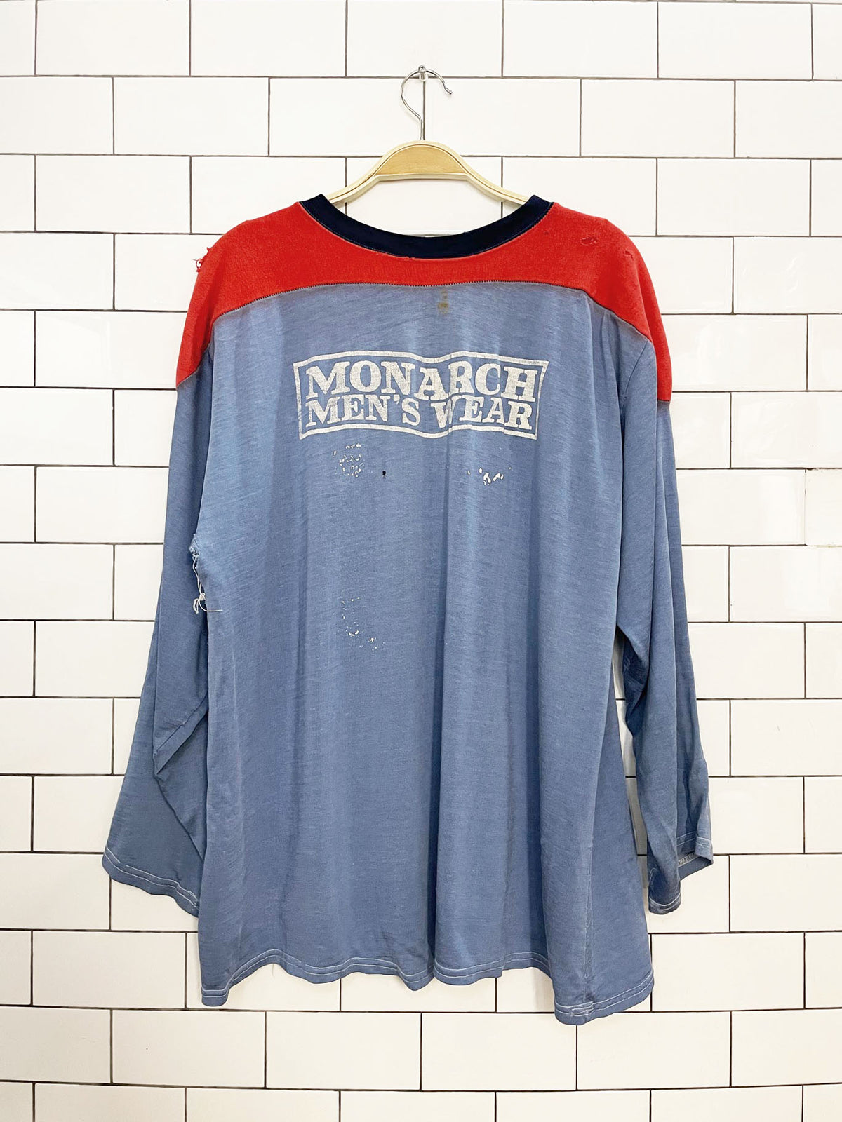 vintage 70s erindale hockey distressed long sleeve colour block jersey