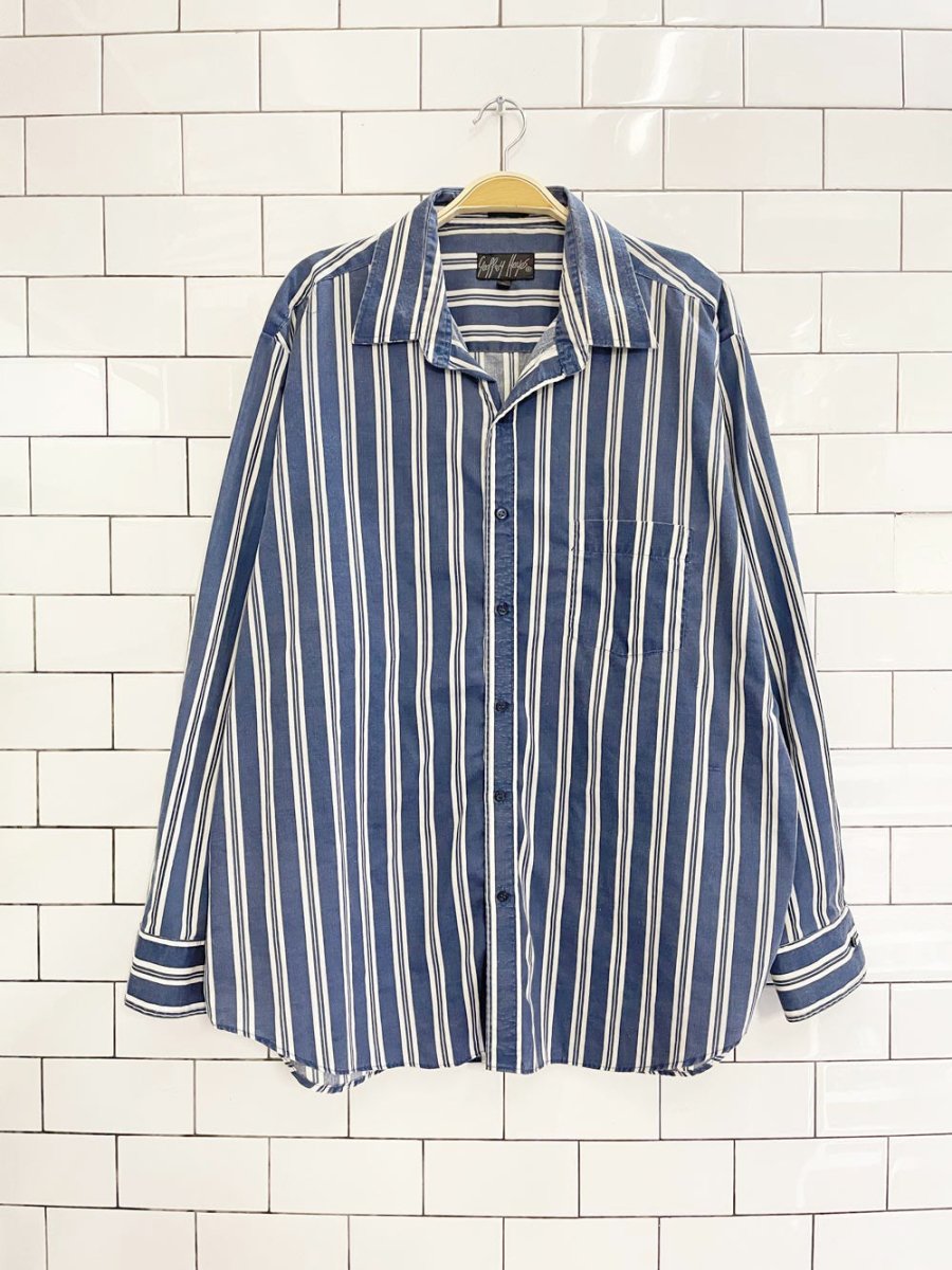 vintage 90s geoffrey hayes blue stripe shirt - good market thrift store