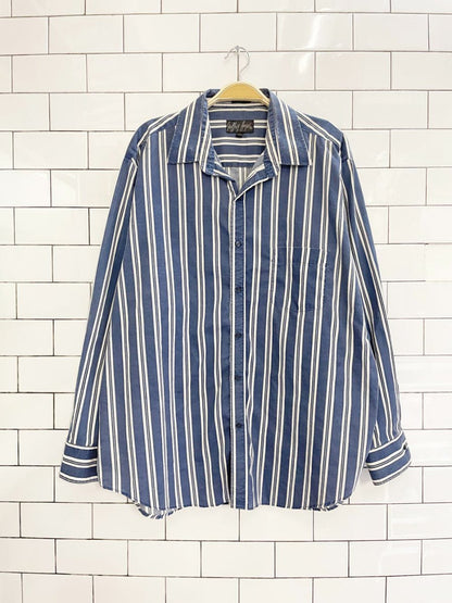 vintage 90s geoffrey hayes blue stripe shirt - good market thrift store