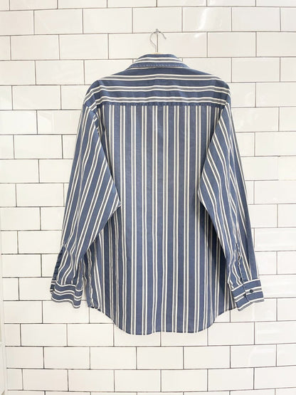 vintage 90s geoffrey hayes blue stripe shirt - good market thrift store