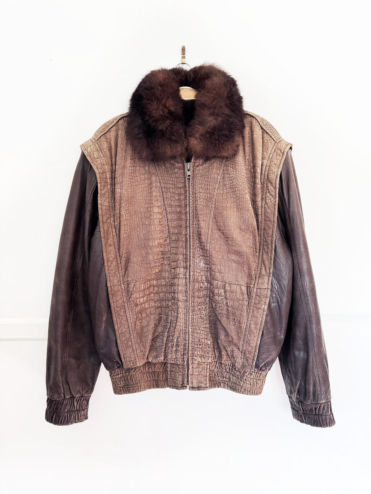 vintage 90s alan michaels opossum fur + lamb leather bomber jacket | removable lining